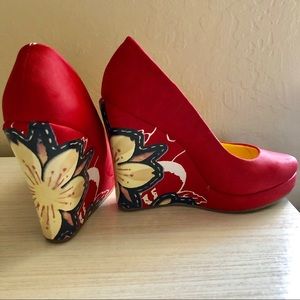 Ed Hardy Red Floral Wedges